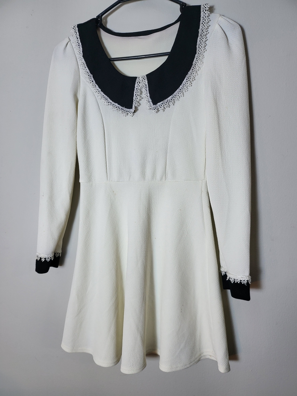 Classic White Dress with Black Peter Pan Collar